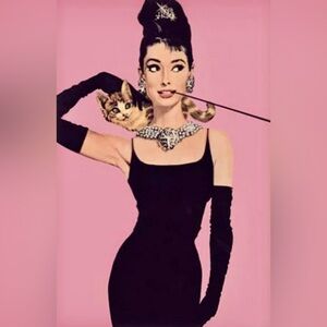 “The Cat & Audrey Hepburn” celebrity print picture room wall art home decor Set